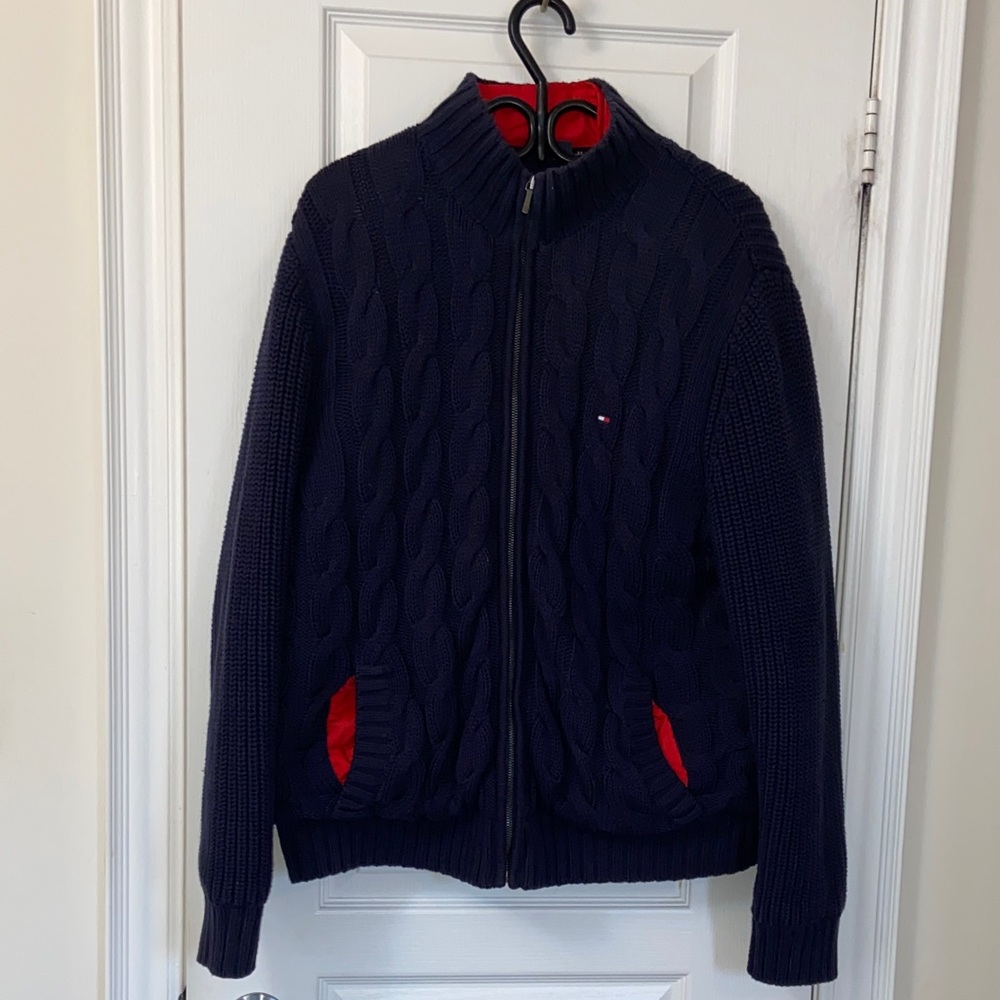 Tommy Hilfiger Navy Blue Cardigan with Red Accents